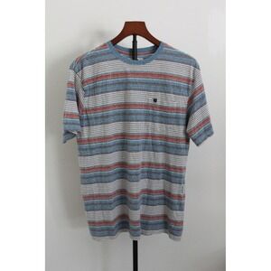 Vissla Men's Highweave Striped Pocket Tee Blue Orange Grey Large